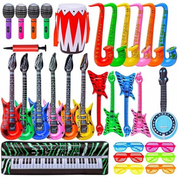 Inflatable Rock Star Toy Set, 30 PCS 80s 90s Party Decorations Inflatable Props - Picture 1 of 7